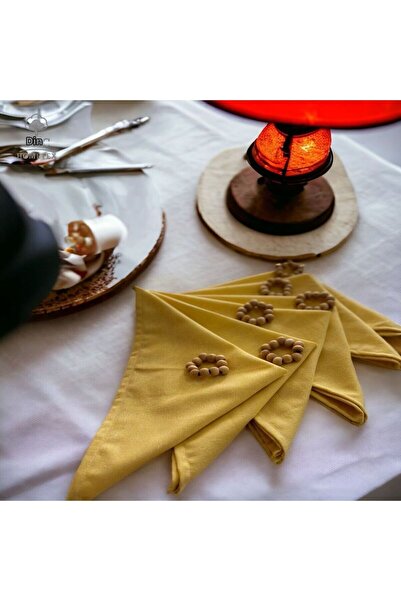 DNC home tekstil طقم منديل أصفر فاخر مكون من 6 قطع (مع إبزيم هدية) 40x40