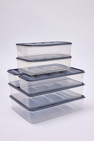 TRENDYOLMİLLA HOME 6-Piece Refrigerator Organizer Gray 2X(3,5, 1,65, 1,75 Lt)...