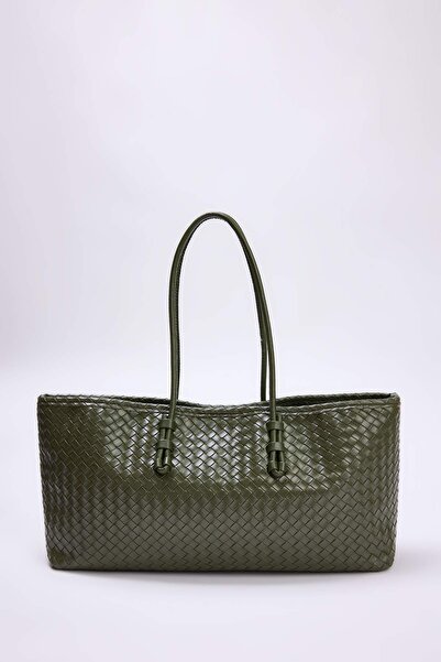 TRENDYOL SHOES Khakifarbene gestrickte Damen-Umhängetasche mit detaillierten ...