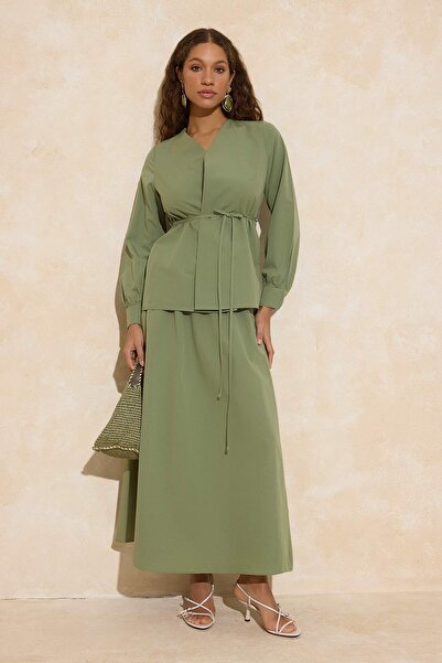 Trendyol Modest Khaki Regular Terrycotton Plain Woven Hijab Bottom - Top Set ...