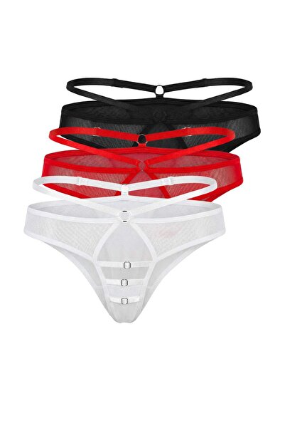 Trendyol Collection Black-White-Red 3-Piece Tulle Accessory Detailed String P...