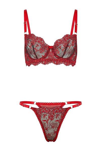 Trendyol Collection Red Brode Floral Capless Underwear Set Thmss26Cc00020