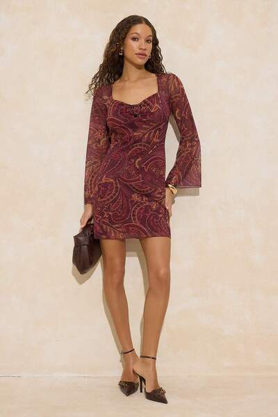 Trendyol Collection Rochie mini din tul din material subțire cu detaliu etnic...