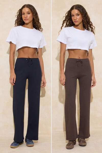 Trendyol Collection Pantaloni de trening maro-albastru închis, pachet de 2, f...