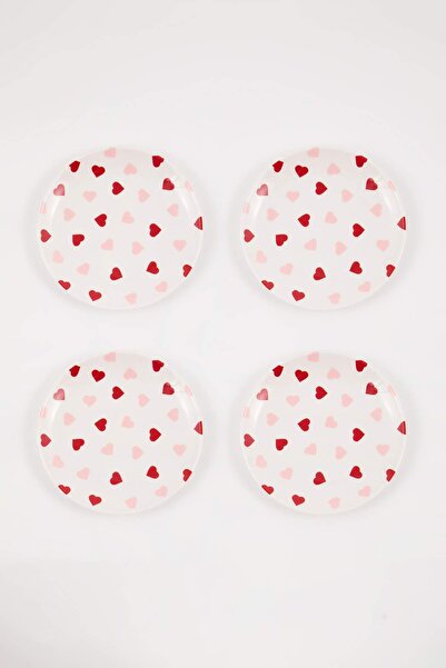 TRENDYOLMİLLA HOME Set of 4 Valentine's Day Porcelain Cake Plates