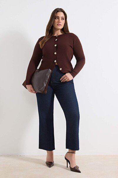 Trendyol Curve Tricotaj maro premium/în special din fire cu nasturi trandafir...