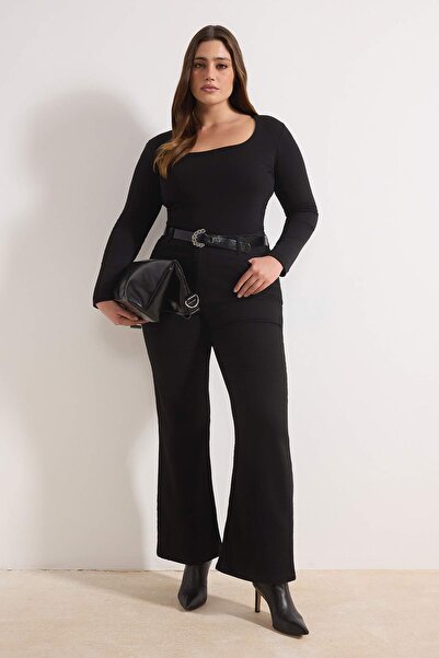 Trendyol Curve Black Basic Square Neck Knitted Plus Size Blouse Tbbaw26Af00133