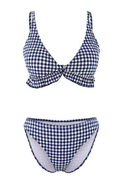 Trendyol Collection Navy Blue-Multicolor Plain Balconette Regular Waist Bikin...