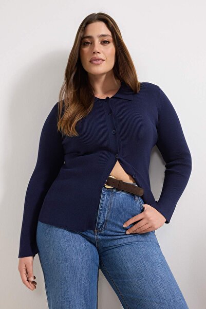 Trendyol Curve Wardrobe Essentials Navy Blue Premium Yarn Polo Neck Knitwear ...