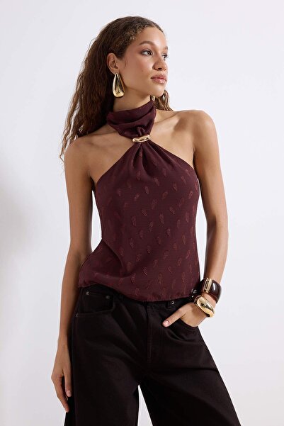 Trendyol Collection Plum Accessory Detailed Mock Neck Blouse Tprss26Bz00024