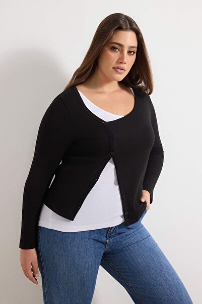 Trendyol Curve Schwarze Lycra-Bluse aus gekämmter Baumwolle, gestrickt, Überg...