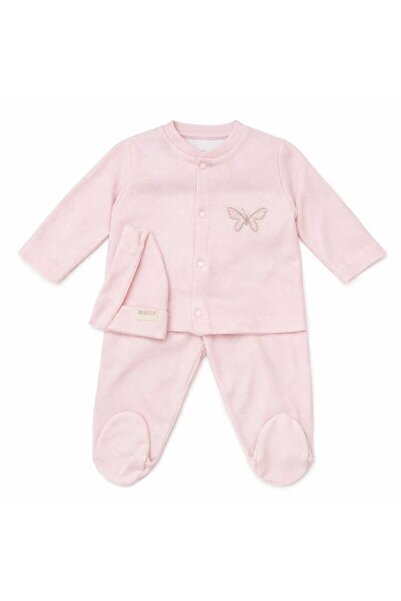 Bebitof Kelebek Desenli 3 lü Bebek Takım Set Pembe