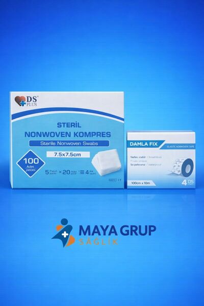 DS PLUS Spanç Nonwoven Kompres 7,5 cm x 7,5 cm 1 Kutu 5 Lİ Zarf (100 Adet) 10...