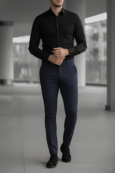 PULS بنطلون رجالي قصة ضيقة قماش قابل للتمدد بطول الكاحل بقصة إيطالية من القما...