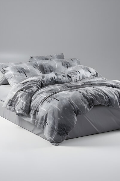 Lotusline Home Gray Single Tree Pattern Luxury Cotton Duvet Cover Set - Set
