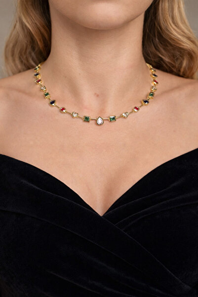 HOUSEKİ قلادة أورا مرصعة بالأحجار الملونة مقاومة للصدأ ولا تفقد لونها