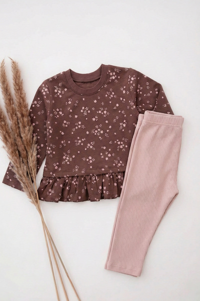 Cigit طقم تي شيرت بأكمام طويلة منقوشة لعمر 1-8 سنوات باللون البرقوق