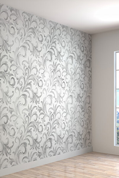 dreamwall Açık Gri Zemin Gri Barok Dal Desenli Tekstil Duvar Kağıdı