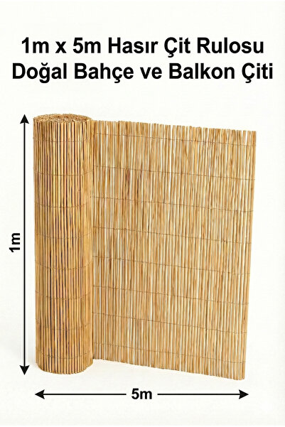 My Family 1x5m Doğal Hasır Çit Rulosu - Bahçe Balkon Gizleme Filesi, Bambu Ka...