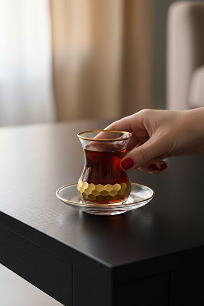 DECOSTYLE Petek Gold Aurora 12 Piece Tea Set for 6 People - Luxury Presentati...