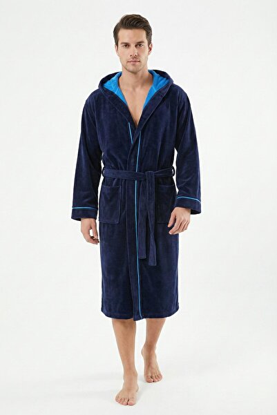 Ender Home Пряжа Фарба Прямий оксамитовий халат з довгим капюшоном Модель халат