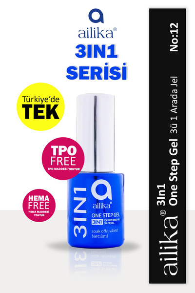 Ailika 3in1 Jel Topcoat ve Basecoat Dahil Kalıcı Oje 3in1 8ml No: 12