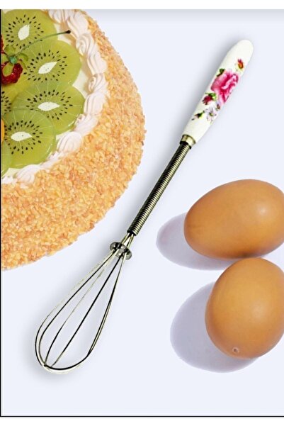 Kitchen Pembelia Porselen Saplı Mini Çırpıcı Yumurta Süt Çırpıcı