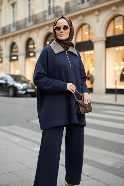 Aselim Hijap Moda Oslo Comfort Set – Selanik Kumaş İkili Tesettür Takım Lacivert