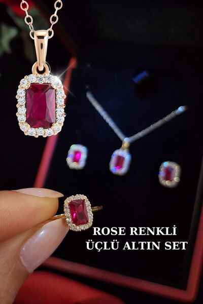 Hepimitu Baget Taşlı Altın Set - 3'lü