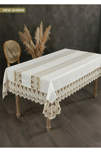 Sivalde مفرش طاولة طعام من القماش الخالي من الهموم بحافة كريمية من الياسمين م...