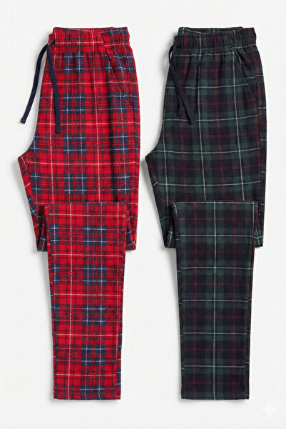 Elemge Set de 2 pijamale în carouri pentru bărbați, cu șase buzunare, croială...