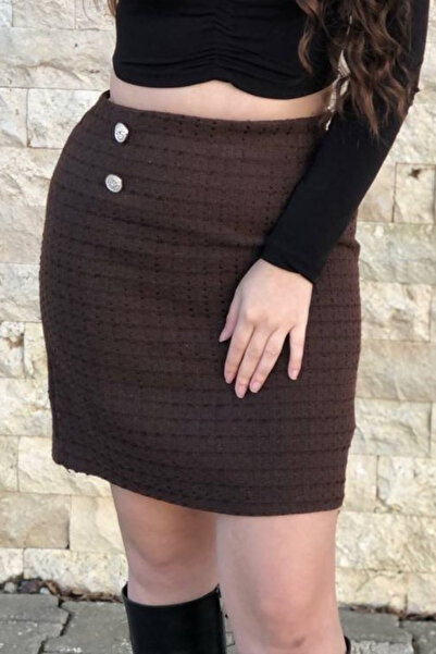 SEVENLINE Γυναικεία τουίντ φούστα με χρυσά κουμπιά