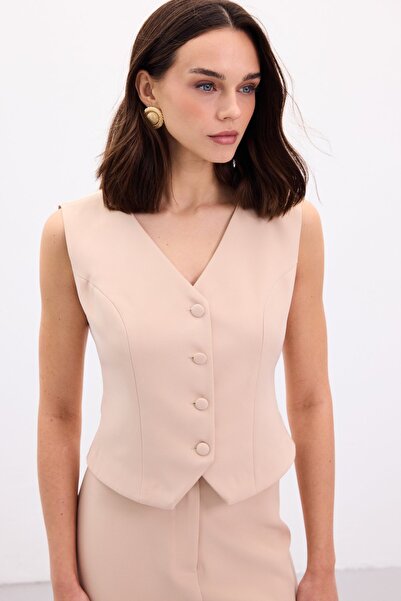 Sateen Classic Short Vest - Beige