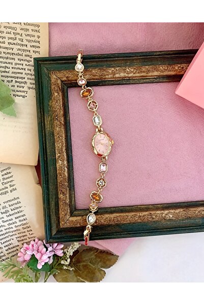 Choppers Vintage Pembe Taş Ayarlanabilir Kordon Kadın Saat Hediye Kutusunda