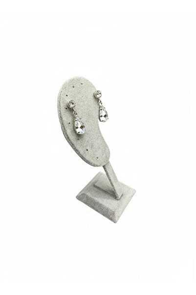 MeGass Dekor Domestic Production Suede Fabric Gray Color Footed Earring Displ...