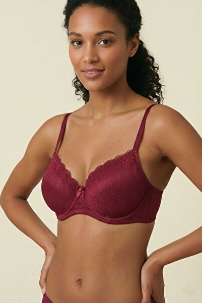 Infaith Burgundy Women's Patterned Push-Up Bra - Stylish Underwear with Under...