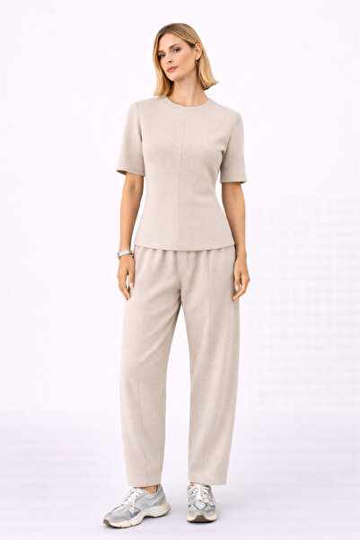 Paw Garage بلوزة نسائية من قماش سالونيك وبنطلون بالون - طقم علوي وسفلي