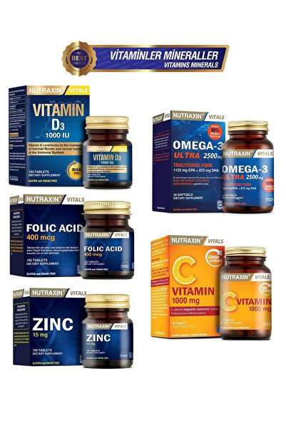 Nutraxin Omega 3 Ultra 2500 Mg 30 Kapsül + Folik Asit + C Vitamini +d3 Vitami...