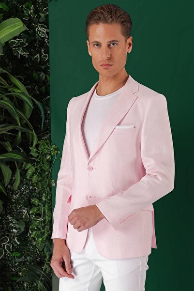 Efor Comfort Fit Çift Yırtmaç %100 Keten Casual Pembe Ceket C 668