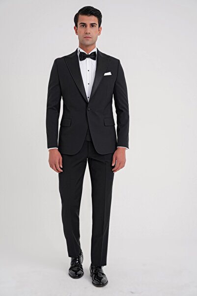Efor Slim Fit Çıkarılabilir Kırlangıç Saten Yaka Siyah Damatlık Smokin Takım ...
