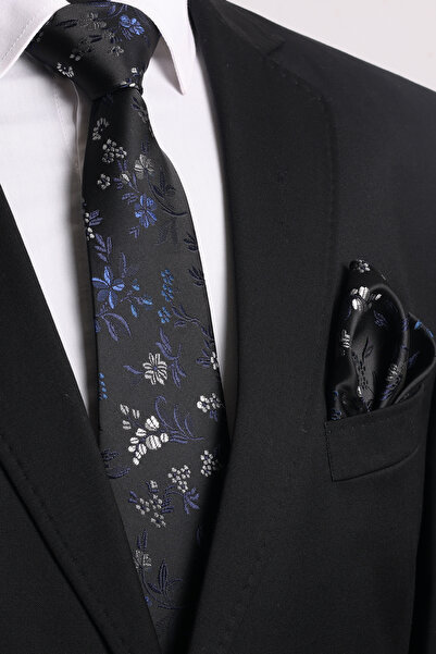 Esgue منديل ربطات العنق منقوش باللون الأسود والأزرق الداكن مصنوع يدويًا بطول ...