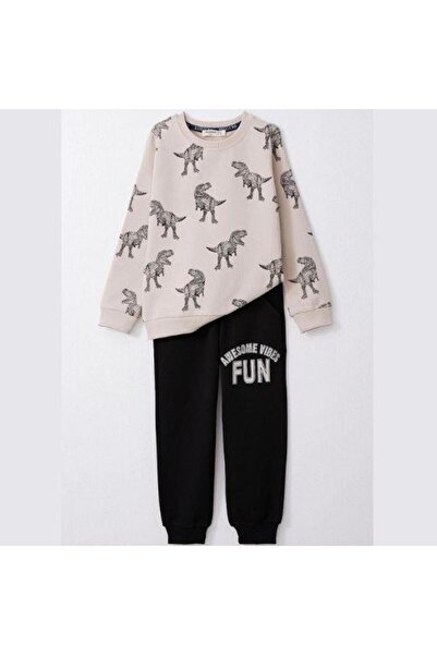 Zekids Set de trening din bumbac cu modele de dinozauri pentru băiat