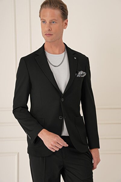 Efor Comfort Fit Torba Cep Dokulu Esnek Pamuk Casual Siyah Ceket C 676