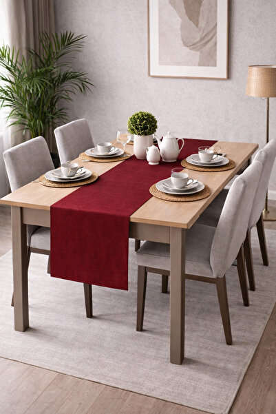 PerdeYap1980 Runner din catifea cu textura burgundy din seria Ada 40 x 140 cm