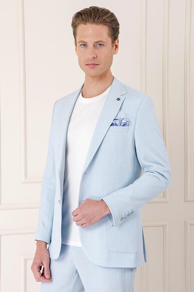 Efor Comfort Fit Çift Yırtmaç Balıksırtı Dokuma Pamuk Casual Mavi Ceket C 672