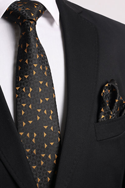 Esgue Χειροποίητο μαντήλι γραβάτας 7,5 εκ. Χρυσό Μαύρο Σχέδιο