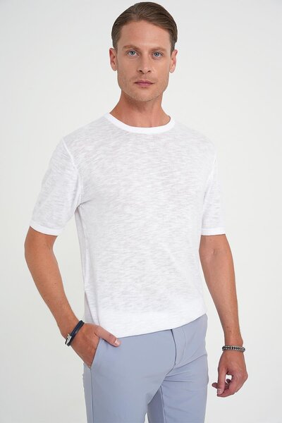 Efor Comfort Fit Bisiklet Yaka Kısa Kol Spor Beyaz Triko Tr 881