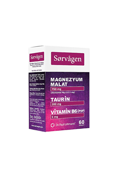 Sorvagen Magnezyum Malat, Taurin ve Vitamin B6 İçeren Takviye Edici Gıda 60 T...