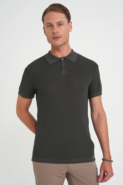 Efor Comfort Fit Polo Yaka Kısa Kollu Haki Triko Tr 883