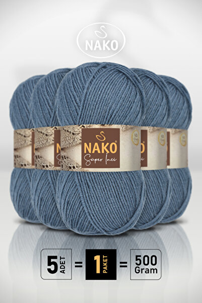 NAKO Süper İnci - 185 Fırtına Mavi - 5'li Paket - 100gr/260m - El Örgü İpi - ...